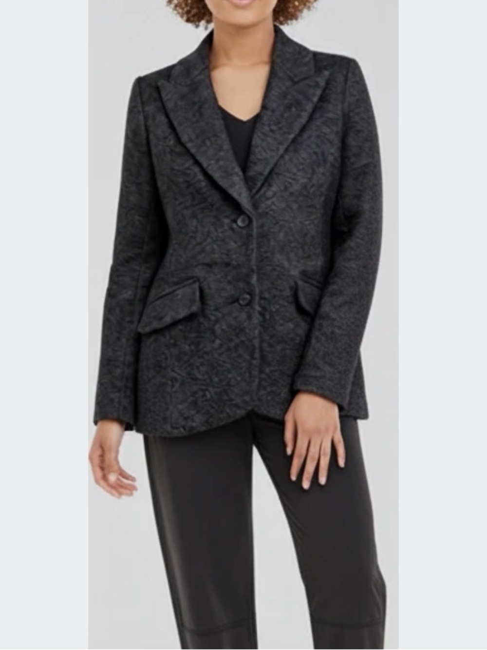 Womens Gray Textured Notch-Lapel Blazer